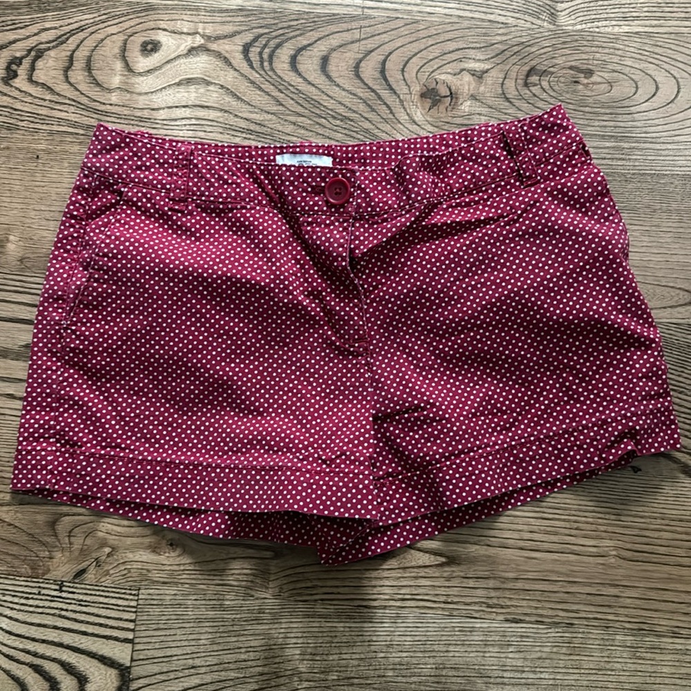 Ann Taylor Loft Women’s Clay Red with White polka dot shiny shorts